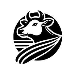 Monochromatic Cow Illustration: A Stunning Graphic Design of a Cow in a Black and White Circle, Symbolizing Agriculture and Farm Life