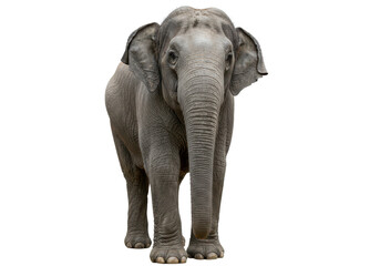 Naklejka premium elephant standing, isolated on white background, front view, no depth of field, sharp.