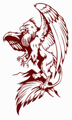 Majestic Griffin with Lion's Body and Eagle Wings, Posed on a Rock in Powerful Stance