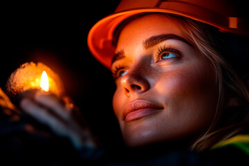 Woman in Hard Hat and High-Visibility Jacket Enjoying a Moment of Rest