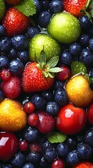 Obraz premium A vibrant mix of fresh, juicy fruits glistening with water droplets.