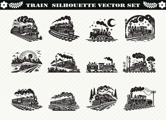 Obraz premium Train Silhouettes: Vector Graphics for Design Projects