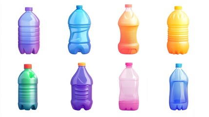 Colorful Plastic Bottles in Cartoon Style with 3D Design Elements