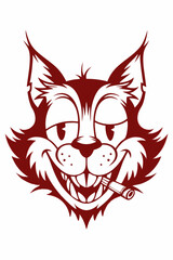 Mischievous Cartoon Cat with a Cigarette, Wide Grin, and Playful Expression