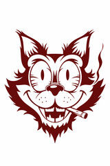 Mischievous Cartoon Cat with a Cigarette, Wide Grin, and Playful Expression