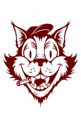 Mischievous Cartoon Cat with a Cigarette, Wide Grin, and Playful Expression