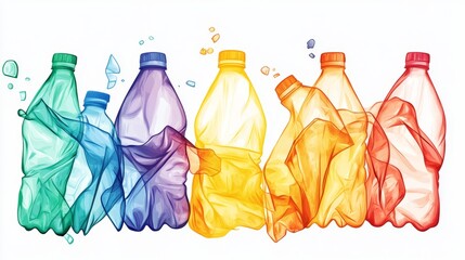 Colorful Minimalist Illustration of Plastic Bottles in Cartoon Style