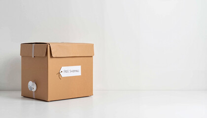 A cardboard package on a white background, symbolizing eco-friendly and sustainable packaging.