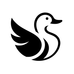 Elegant Duck Bird Logo: Minimalist Black and White Vector Icon Design