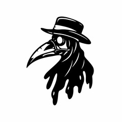 Plague Doctor Bird with a Wide Beak, Hat, and Cloaked Body, Dark and Mysterious Design