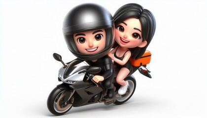 Exciting motorcycle ride with friends urban street 3d animation fun environment close-up view