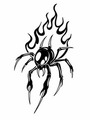 Fiery Spider Illustration with Flames Emanating from Its Body and Sharp Claws