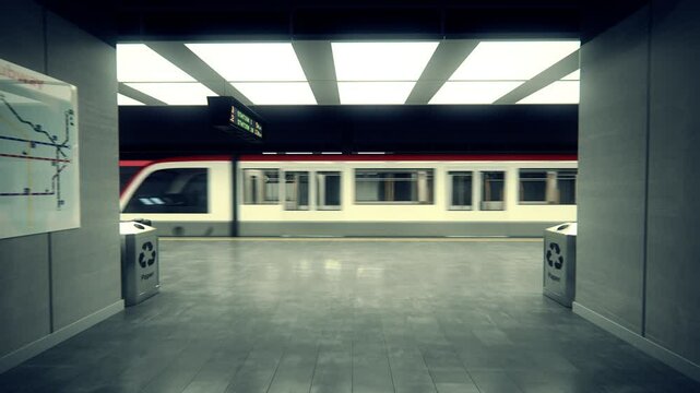 Subway Train Approaching Empty Platform in Modern Underground Railway
