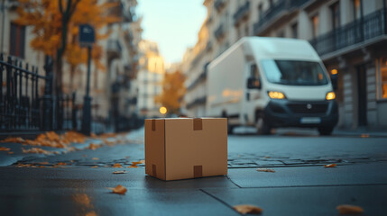 Loading delivery truck with cardboard boxes for online orders and package delivery of e-commerce shipping goods transport for logistics service, parcel loading, shipping service,
