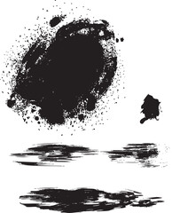 筆と塗りつぶし掠れの墨のイラスト装飾セット