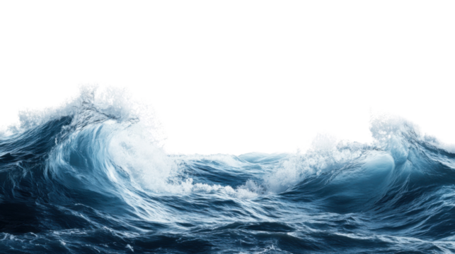 Big ocean waves crashing with transparent background
