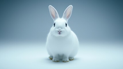Obraz premium Playful white rabbit in studio setting animal photography clean background adorable environment close-up view