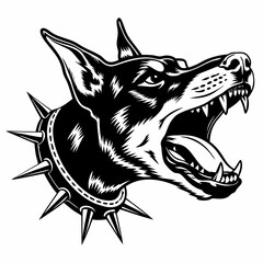Aggressive Dog with Spiked Collar and Bared Teeth, Showing Ferocity