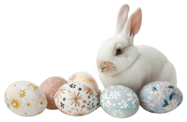 PNG Rabbit sitting easter eggs patterns animal pastel.