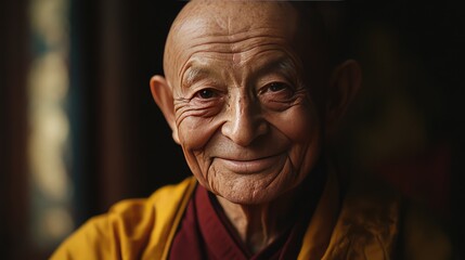 Fototapeta premium An elderly man with a bald head and deep wrinkles smiling exuding wisdom