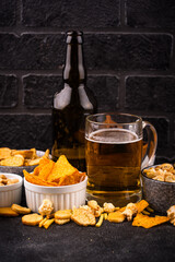 Beer and different snacks for Superbowl or football party