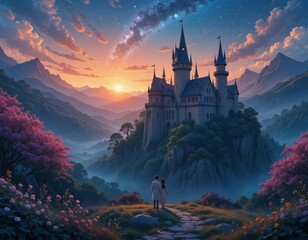 Fototapeta premium city castle at sunset