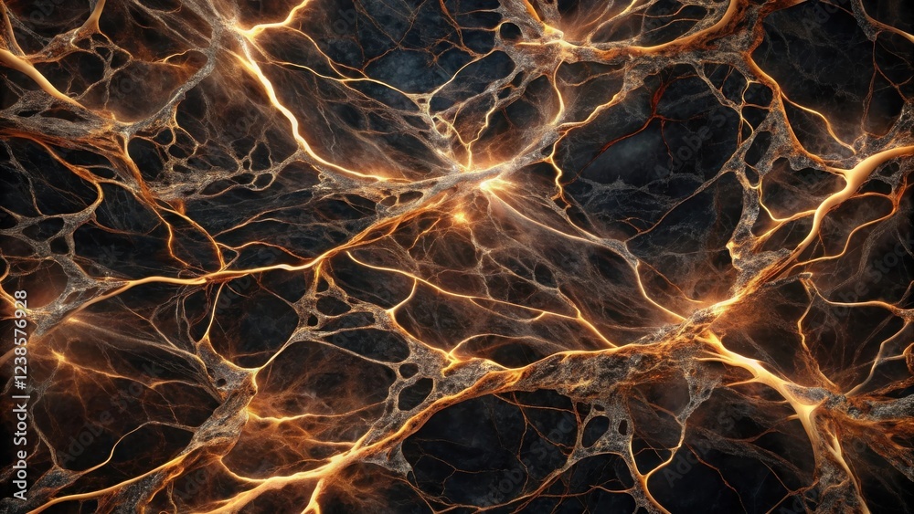 Aufkleber abstract glowing network texture intricate golden veins on dark surface