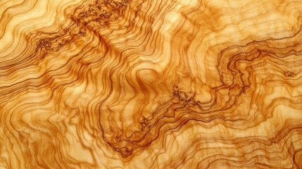 Detailed close up of wood grain, showcasing swirling patterns in shades of light and dark brown. The image features a natural, organic texture with
