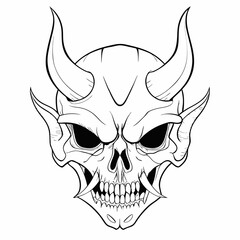 Skull with Devilish Horns and Sharp Grin, Dark and Sinister Design