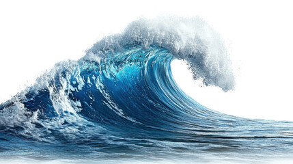 Big blue ocean wave breaking with transparent background