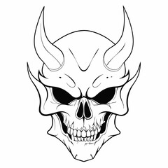 Skull with Devilish Horns and Sharp Grin, Dark and Sinister Design