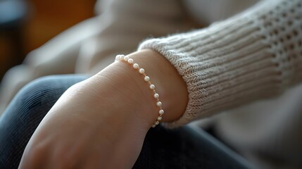 Glamorous Fashion: Macro Shot of a Stylish Pearl Bracelet and Jewelry Accessories