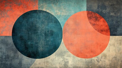 Abstract teal orange circles subtly overlap on textured background. AI Generated