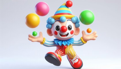 Naklejka premium Playful clown juggling colorful balls studio digital artwork whimsical front view joy