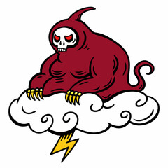 Creepy Cloud Creature with Skull Face, Hooded Cloak, and Lightning Bolt