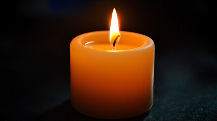 A single candle burning in the darkness, its soft glow illuminating the surrounding shadows, symbolizing hope and resilience.