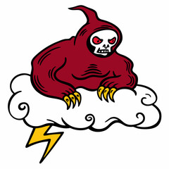 Creepy Cloud Creature with Skull Face, Hooded Cloak, and Lightning Bolt