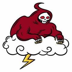Creepy Cloud Creature with Skull Face, Hooded Cloak, and Lightning Bolt
