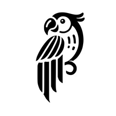 Elegant Minimalist Parrot Design: Black and White Bird Illustration. Perfect for nature lovers and graphic designers seeking a simple yet striking image.