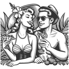 Beach Couple Relaxing with Cocktails raster