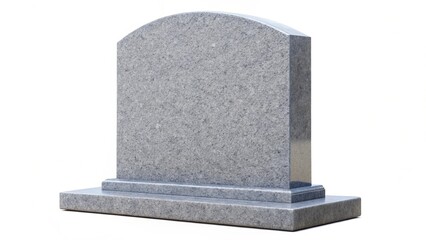 Grey Stone Headstone With Simple Design, featuring a smooth surface and classic shape, suitable for memorials and gravesites. Isolated on white background