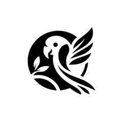 Elegant Parrot Bird Logo Design: Black and White Minimalist Vector Graphic