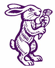 cute rabbit standing artwork outline vintage style