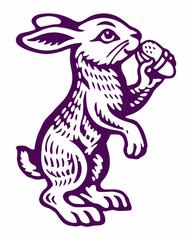 cute rabbit standing artwork outline vintage style