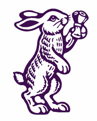 cute rabbit standing artwork outline vintage style