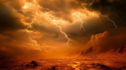 Fiery Inferno: A Dramatic Landscape Under a Stormy Sky