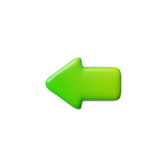 Green arrow 3D vector icon, cartoon glossy left direction pointer, computer mouse sign button, previous cursor interface