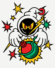 Cartoon Character in Hood with Cosmic Powers and Electric Energy Surrounding Him