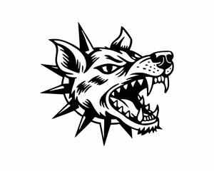 Fototapeta premium Aggressive Dog with Spiked Collar and Fierce Expression, Ready to Attack