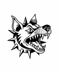 Aggressive Dog with Spiked Collar and Fierce Expression, Ready to Attack